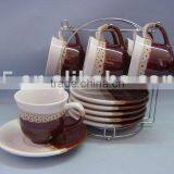 13pcs 150cc Ceramic Cup and Saucer With Metal Stand thumbnail-1
