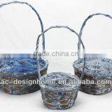 S/3 BROWN WASH ROUND BAMBOO CHIP BASKET W/HANDLE thumbnail-1