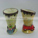 Dolomite Handpainted Ceramic Ice Crem Cup in Train Shape