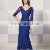 Colorful Lace Top Long Sleeve Deep v Neck Chiffon Dresses for Maid of Honor thumbnail-3