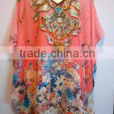 Georgette Print Embellished Kaftan CAFTAN Tunic Poncho Blouse thumbnail-1