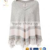 Strips and Tassel Knitted Cashmere Poncho Shawl thumbnail-2