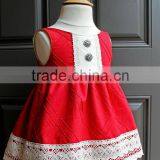 2017 New Arive Little Girls Red Christmas Party Dress Ivory Lace Crocheted Solid Color Dress thumbnail-1