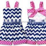 Baby One-pieces Wholesale Infant Girl Jumper Shorts Pink Navy Chevron Polkadot Dress Toddler Chevron Cotton Romper thumbnail-1