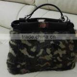 Handmade Lady Bag Leather Tote Bag For Women, Rabbit Fur Lady Handbag thumbnail-4