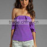 Ruffle Trimmed Neckline Tops thumbnail-1