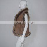 SJ185-01 Europe Design Pig Suede Camel Vest With Raccoon thumbnail-2