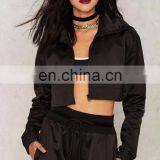 Wholesale Woman Coats and Jackets, Women High Neck Black Track Jacket thumbnail-2
