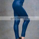 New Fashion Dark Blue Woman's Leather Pants thumbnail-3