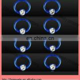 titanium plated ball closure rings with gems nose ring lip ring earrings body piercing jewelry rings in blue