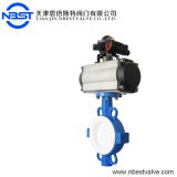 pneumatic control wafer type ptfe seal butterfly valve with rubber seat