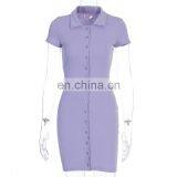 2020 Hot Sale Buttoned Hip Skirt Sexy Women's Short Sleeve Lapel Shirt Dress thumbnail-5