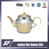 3 Pcs-Set Of Side Handle Arabian Stainless Steel Tea Kettle/Tea Pot Chromium And Gold Plating (SF-7809 SSG)