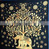 Turquoise Elephant And Big Tree Printed Tapestry Hippie Wall Hanging Mandala Tapestry Indian Cotton Bed Sheets thumbnail-2