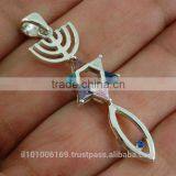 Messianic Seal of Jerusalem Sterling Silver Pendant, Set w Mix Color CZ, P428 thumbnail-2