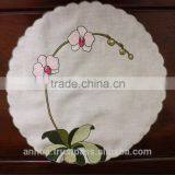Round embroidered placemat, pure linen placemat