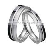 China Supplier Whosale Ceramic Rings, Fashion Black Ceramic With Stainless Steel Combined Rings With Three CZ Stones Used thumbnail-1