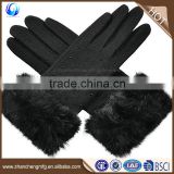 Cute ladies winter warm fur cuff 100% wool gloves