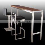 High Quality Brushed Stainless Steel Bar Table With Tempered Top or Wood Top LQ- BT102 thumbnail-1