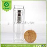 Promotion 400ml Custom Braned Double Wall Glass Drink Tea Water Bottles With Bamboo Lid thumbnail-5