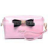 Colorful Ladies pu Cosmetic Bags Big Canvas Comestic Pouch With Bow and Metal Logo thumbnail-2