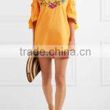 Boho Cold-shoulder Flora Embroidered Crinkled Cotton Mini Dress Mexican Western Dresses Names HSd5199 thumbnail-4