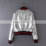Guangzhou Wholesale Ladies Shiny Foil Jacket Fashion Design Women Bomber Jacket thumbnail-3