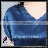 CXVLYQO1 Luxury Women's Pure Silk Skirt Night SNavy Blue Short Sleeve V-neck Pajamas thumbnail-5