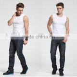 2016 Men's Wide Shoulder 100% Cotton Vest Sleeveless Fitness Elastic Tank Top Male Vest Factory Sale thumbnail-3