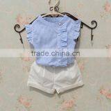 Child Girl Boutique Outfits Pearl Buttons Flutter Shirt With White Shorts Factory Direct Sale thumbnail-1