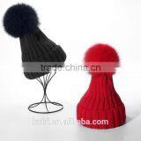 2016 Winter Beanie Real Silver Fox Fur Ball Knitting Hat For Women Black Real Raccoon Fur Ball Skullies thumbnail-4