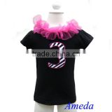 Girls Birthday Clothing Black Short Sleeves Shirt Top with Number 3