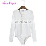 High Quality Long Sleeves Knitting v Neck White Women Jumpsuits and Rompers thumbnail-4