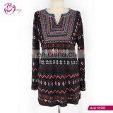 Spandex Ethnic Digital Printing Burgundy Gypsy Design Ropa Mujer Tunic for Old Ladies