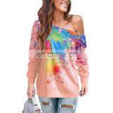 Fashion Hoodie Women Sexy Skew Neck Long Sleeve Paint Splatter Print Sweatshirt Top Blouse Sudaderas Para Mujer Hoodie Women thumbnail-7