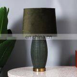 Unique Relief Surface Design Green Cylinder Shape Hotel Ceramic Night Lamp for Living Room