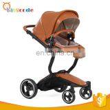 Luxury High View Leather Bar 4 Wheels Baby Strollers With Carrycot thumbnail-4