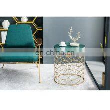 Cheap Living Room Gold Base Round Marble Top Modern Metal Gold Round Coffee Table Set thumbnail-1
