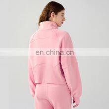 Winter Fleece Quarter Zip Unisex Pocket Pullovers Wholesale Womens Sports Hoodies With Thumb Hole 65cotton 35nylon thumbnail-2