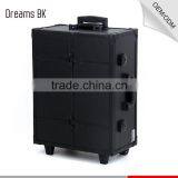 Fashion Aluminum Rolling Wheels Portable Makeup Case With Lights and Mirror