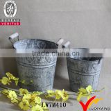 Set 2 Mini Galvanized Distressed Tin Planter Pot