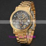 New Fashion Gold Skeleton Watch Men Luury Brand Self Wind Mechanical Wristwatches Male Stainless Steel Analog Clock W125 thumbnail-2