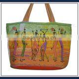 Printed Canvas Tote Bags With Colorful Cotton Handles thumbnail-1