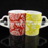 YF28021 Glazing Ceramic Mug With Heart Shape Handle