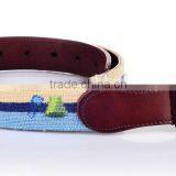 Golf Belt Cowhide Leather 100% Hand Stitching Needlepoint Belt thumbnail-3
