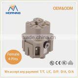 HA-004-F, Industrial usage 4 Pins Copper Alloy Material Working Current 10A Voltage 230/400 V Heavy Duty Connector Female Insert