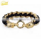 fashion gold skull bracelets stainless steel men leather wristband