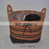 Handmade woven paper rope flower pot with handles