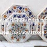 White Marble Inlay Coffee Table Top Indian Makrana Marble Inlay Table Tops thumbnail-1