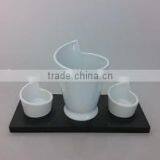 Set of 3 Ceramic Chip Cone With Two Dips and MDF Tray thumbnail-1